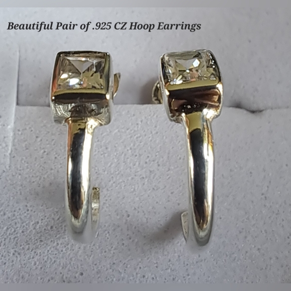 Sterling Silver CZ Hoop Earrings - Picture 6 of 8